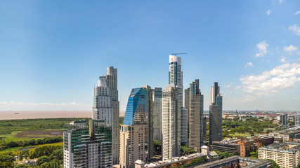 Aerial panoramic view of the skyscrapers in Puerto Madero neighborhood, Buenos Aires, Argentina