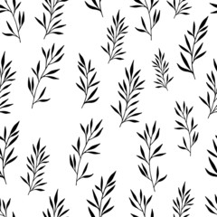 Obraz premium Seamless floral pattern. Seamless pattern with hand drawn forest leaves. Illustration in doodle style for wedding decoration, card, greeting, print and other floral vintage design.