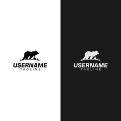 Illustration logo of a bear with its cubs on a black and white negative space.