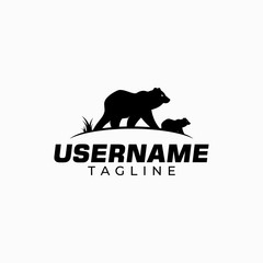 Illustration logo of a bear with its cubs on a black and white negative space.