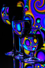 A glass of water, distortion and refraction of light. Modern line art banner with distortion on a...