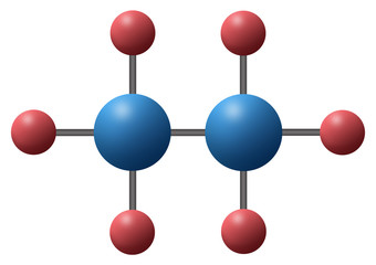 3d illustration of alkane chemistry chemical compound is C2H6 with single bond called Ethane composed of two carbon atoms joined in six hydrogen atoms. 