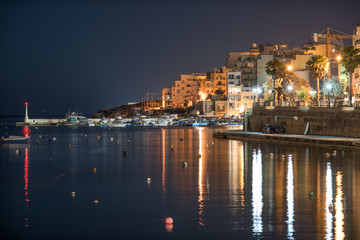 Obraz premium Night photo of Saint Paul's Bay Xemxija Malta 