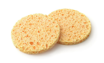 Two round facial cosmetics sponges