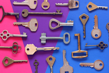 metal keys on a colorful background