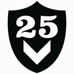Protection icon with ok. Warranty 25 days. Protection 25 years. Service 25 years. Shield with a ok sign. Vector icon.
