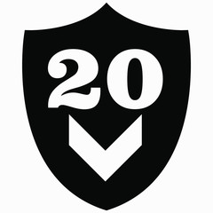 Protection icon with ok. Warranty 20 days. Protection 20 years. Service 20 years. Shield with a ok sign. Vector icon.