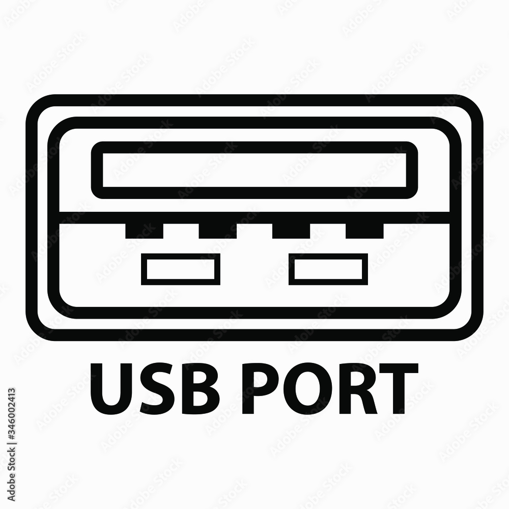 Aufkleber usb port. illustration of usb connection. the device uses usb. jumper or output usb. vector icon.