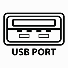 USB port. Illustration of usb connection. The device uses usb. Jumper or output usb. Vector icon. 