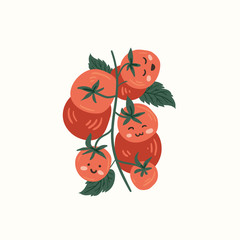 Fresh red tomatoes vector illustrations. hand draw cartoon Scandinavian nordic design style for fashion or interior or cover or textile or background.