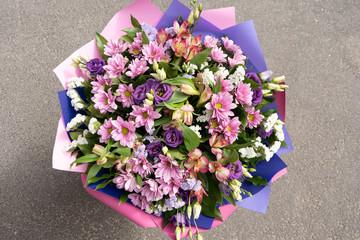Beautiful colorful flower bouquet. Floral arrangement close-up macro shot. 
