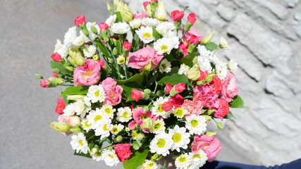 Beautiful colorful flower bouquet. Floral arrangement close-up macro shot. 