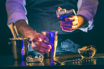 Bartender making cocktail using cocktail shaker