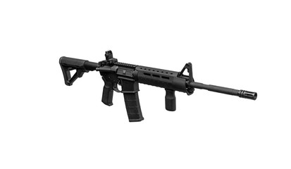 Assault rifle on white back. Modern automatic rifle isolated on white. Weapons for police, special...