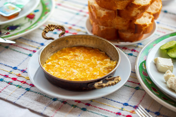 Turkish traditional breakfast food melemen ready for eat