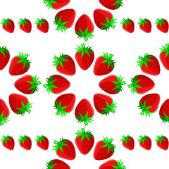 pattern drawing of juicy red sweet strawberry berries on a white background