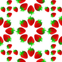 pattern drawing of juicy red sweet strawberry berries on a white background