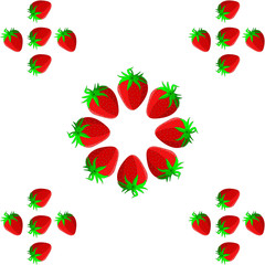 pattern drawing of juicy red sweet strawberry berries on a white background