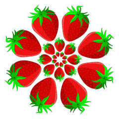 pattern drawing of juicy red sweet strawberry berries on a white background