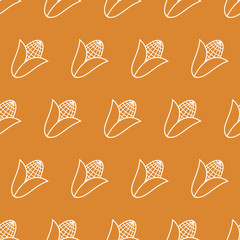 seamless pattern with corn object, simple line art decorative vector background