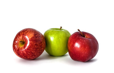 Fresh red and green apples on white background. Isolated. 
