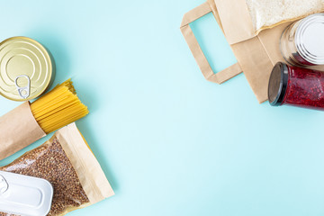 Coronavirus food supplies flat lay