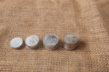 Indonesia money, rupiah coins, 