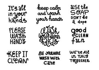 Collection of lettering slogans for washing hands
