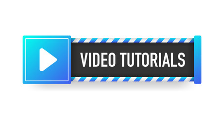 VIDEO TUTORIALS blue sign. Striped frame. Banner isolated on white background. Vector.