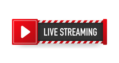 LIVE STREAMING red sign. Striped frame. Banner isolated on white background. Vector.