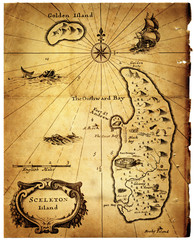  Old map of treasure island. Vintage map isolated on white background. Collage on the theme of...