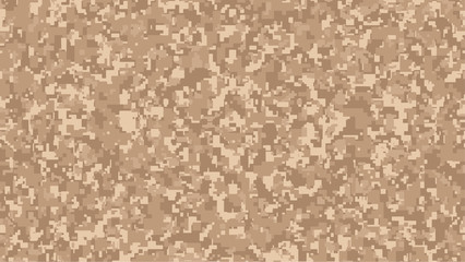 Light brown Pixel Camouflage. Desert Digital Camo background, military pattern, army and sport clothing, urban fashion. Vector Format. 16:9 aspect ratio.