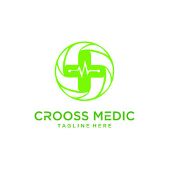 vector illustration of cross logo combination with ECG.