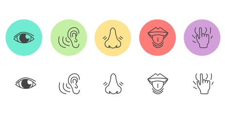 Icon set of five human senses vector illustration.