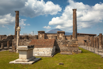 Ruins of the Temple of Jupiter, Capitolium, or Temple of the Capitoline Triad in roman Pompeii,...