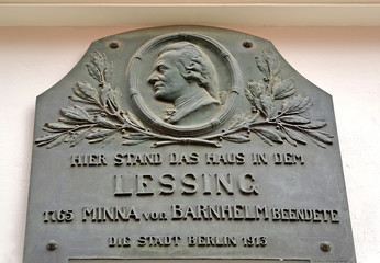 BERLIN, GERMANY.  Memorial plaque to German writer Gothold Efraim Lessing