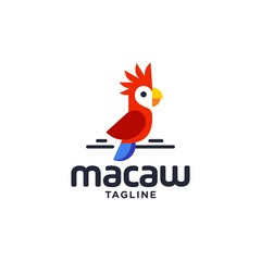 red and blue macaw parrot tropical bird logo icon vector template in colorful flat line outline style illustration