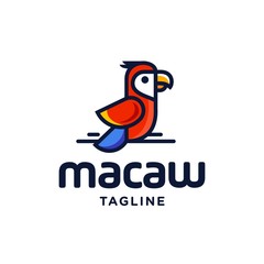 red and blue macaw parrot tropical bird logo icon vector template in colorful flat line outline style illustration