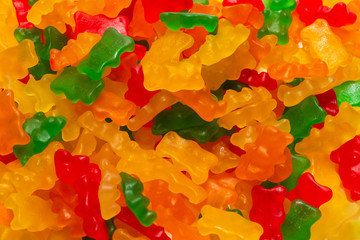 Jelly sweats bears background. Top view.
