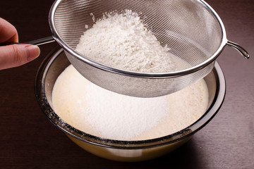 Baking Ingredients and Utensils for Cooking Sponge Cake.