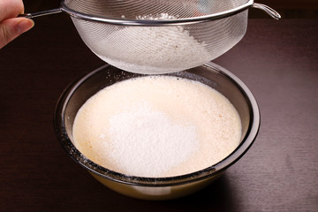 Baking Ingredients and Utensils for Cooking Sponge Cake.