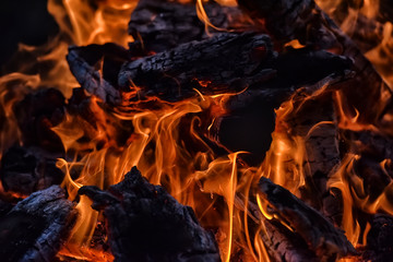 bonfire and flames, embers