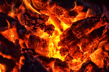 bonfire and flames, embers