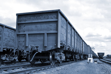 Railway cars at the final stop. Rail freight transport.