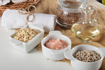 salt, oatmeal, sunflower seeds, for home care during quarantine
