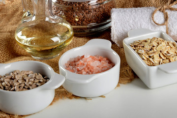 salt, oatmeal, sunflower seeds, for home care during quarantine