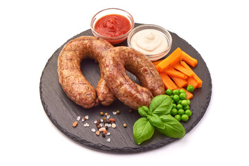 Homemade Pork Sausages, isolated on white background