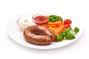 Homemade Pork Sausages, isolated on white background