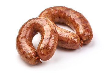 Irish pork sausages, isolated on white background