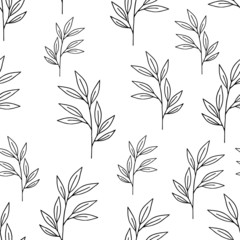 Seamless floral pattern. Seamless pattern with hand drawn forest leaves. Illustration in doodle style for wedding decoration, card, greeting, print and other floral vintage design.